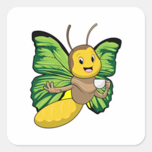 Butterfly with Cup of Coffee Square Sticker