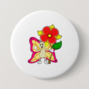 Butterfly with Flower 7.5 Cm Round Badge