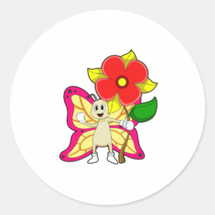 Butterfly with Flower Classic Round Sticker