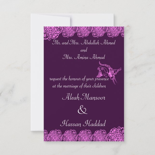Butterfly with Flower(Henna)(Pink) Invitation (Front)