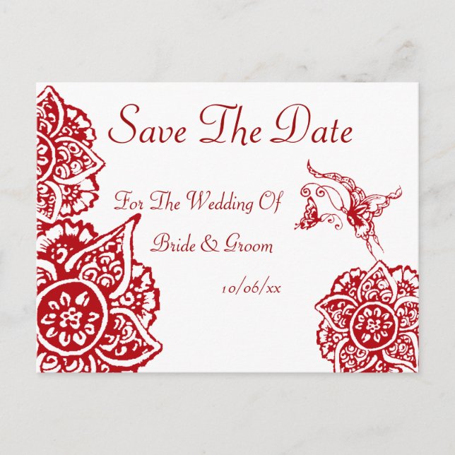 Butterfly with Flower(Henna)(Red) Announcement Postcard (Front)