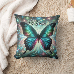 Butterfly with Galactic Glow and Sparkling Stars Cushion