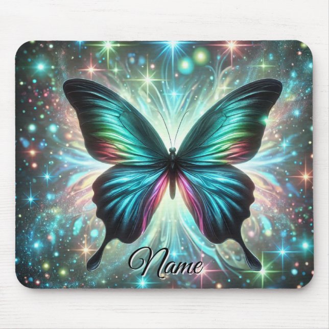 Butterfly with Galactic Glow and Sparkling Stars Mouse Pad (Front)