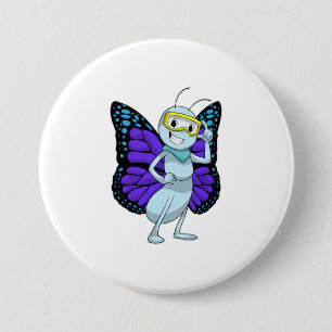 Butterfly with Goggles 7.5 Cm Round Badge