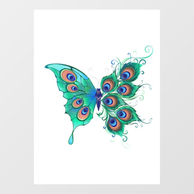 Butterfly with Green Peacock Feathers (Sheet)