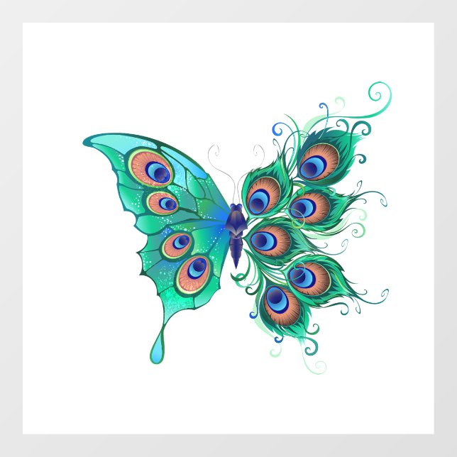 Butterfly with Green Peacock Feathers (Sheet)