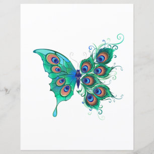 Butterfly with Green Peacock Feathers