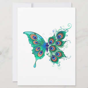 Butterfly with Green Peacock Feathers Announcement