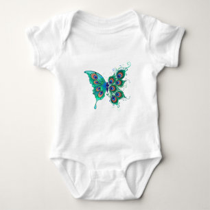 Butterfly with Green Peacock Feathers Baby Bodysuit