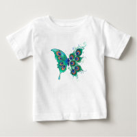 Butterfly with Green Peacock Feathers