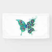 Butterfly with Green Peacock Feathers