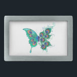 Butterfly with Green Peacock Feathers Belt Buckle<br><div class="desc">Artistically drawn,  fictional,  green,  detailed butterfly with green,  beautiful,  peacock feathers on white background.</div>
