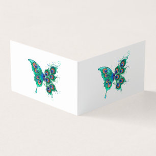 Butterfly with Green Peacock Feathers Business Card