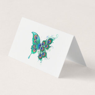 Butterfly with Green Peacock Feathers Business Card