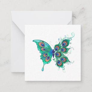 Butterfly with Green Peacock Feathers Card