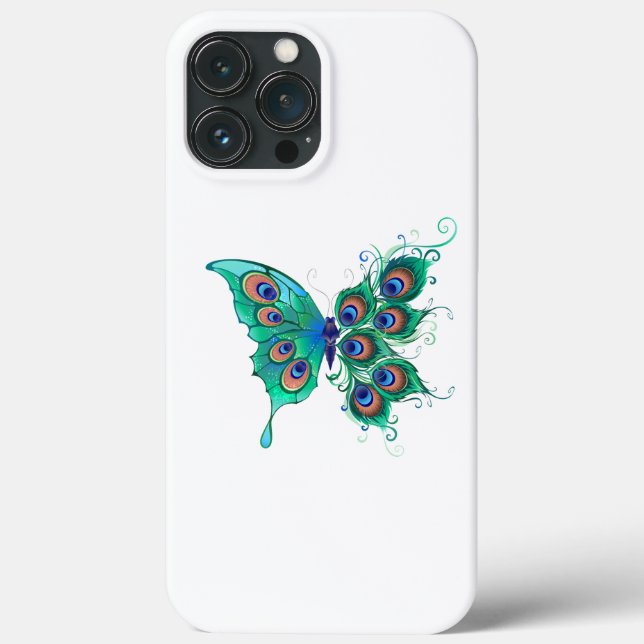 Butterfly with Green Peacock Feathers Case-Mate iPhone Case (Back)