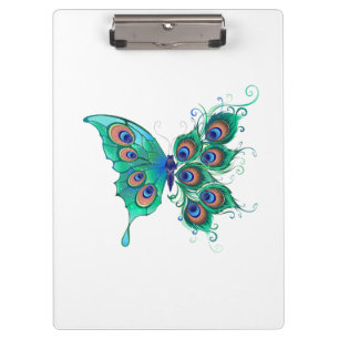Butterfly with Green Peacock Feathers Clipboard