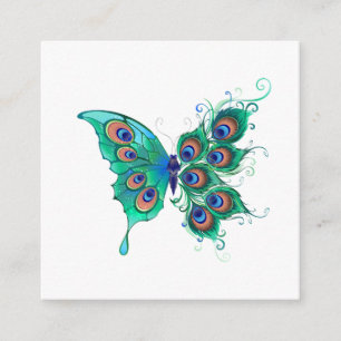 Butterfly with Green Peacock Feathers Enclosure Card