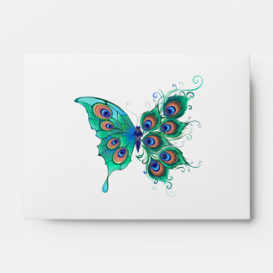 Butterfly with Green Peacock Feathers Envelope
