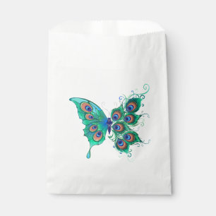 Butterfly with Green Peacock Feathers Favour Bags