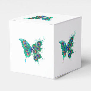 Butterfly with Green Peacock Feathers Favour Box