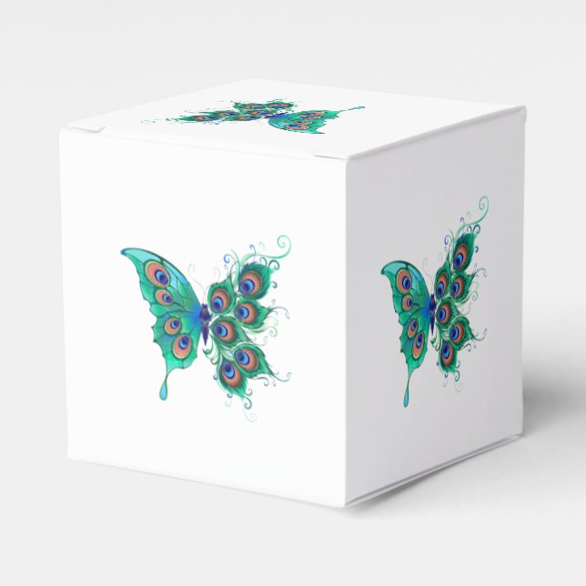 Butterfly with Green Peacock Feathers Favour Box (Front Side)