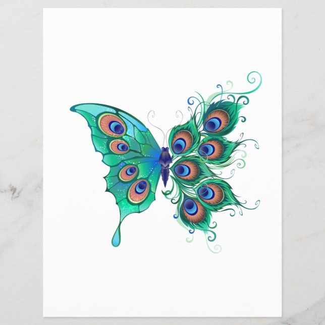 Butterfly with Green Peacock Feathers Flyer (Front)