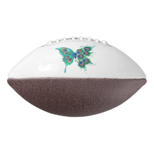 Butterfly with Green Peacock Feathers Football