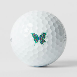Butterfly with Green Peacock Feathers Golf Balls