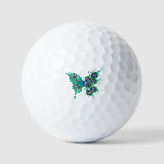 Butterfly with Green Peacock Feathers Golf Balls (Front)