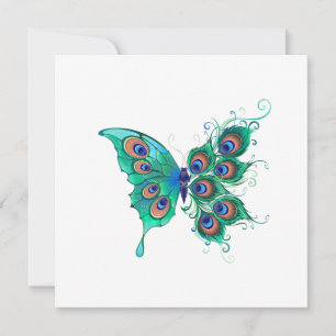 Butterfly with Green Peacock Feathers Holiday Card
