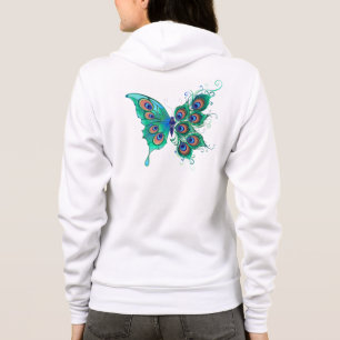 Butterfly with Green Peacock Feathers Hoodie