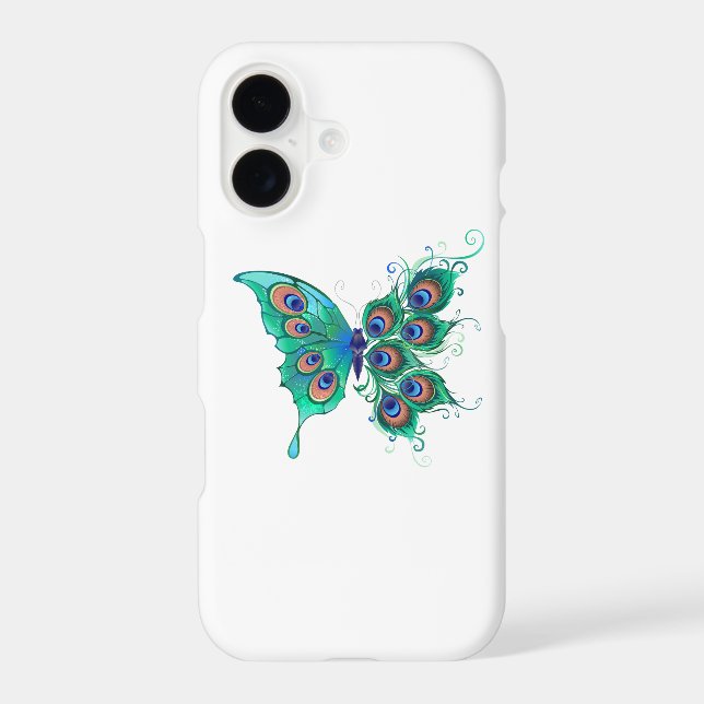 Butterfly with Green Peacock Feathers iPhone Case (Back)