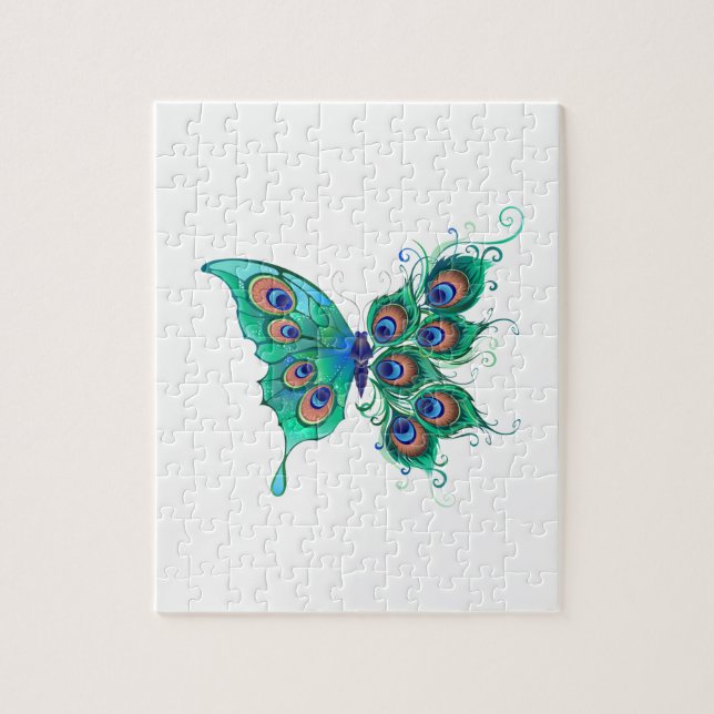 Butterfly with Green Peacock Feathers Jigsaw Puzzle (Vertical)