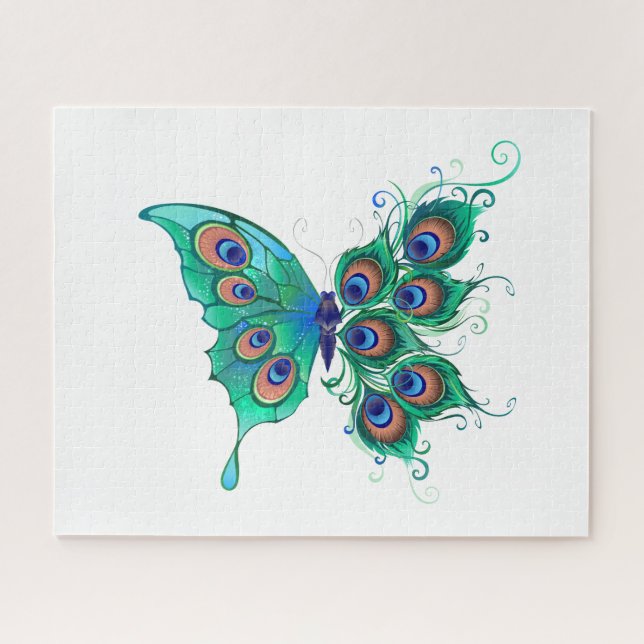 Butterfly with Green Peacock Feathers Jigsaw Puzzle (Horizontal)