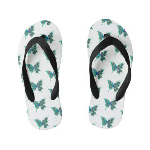 Butterfly with Green Peacock Feathers Kid's Jandals