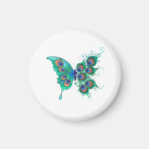 Butterfly with Green Peacock Feathers Magnet
