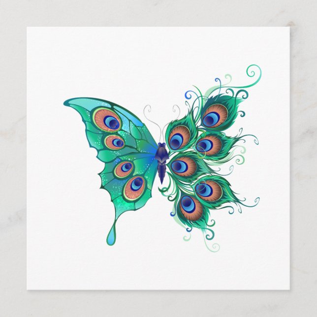 Butterfly with Green Peacock Feathers Menu (Front)