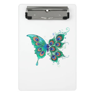 Butterfly with Green Peacock Feathers Mini Clipboard