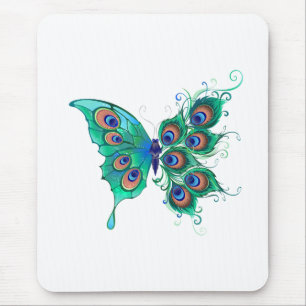 Butterfly with Green Peacock Feathers Mouse Pad