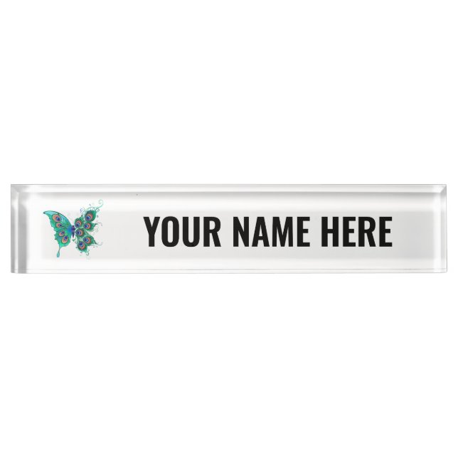 Butterfly with Green Peacock Feathers Nameplate (Front)