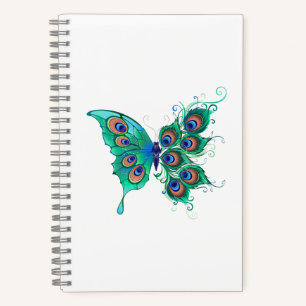 Butterfly with Green Peacock Feathers Notebook