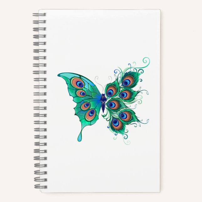 Butterfly with Green Peacock Feathers Notebook (Front)