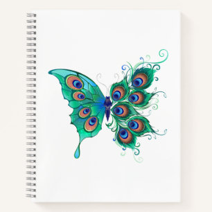 Butterfly with Green Peacock Feathers Notebook