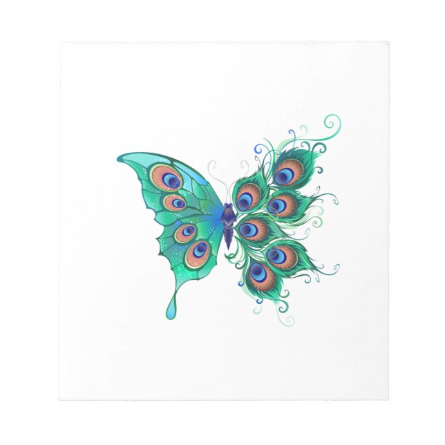 Butterfly with Green Peacock Feathers Notepad (Front)