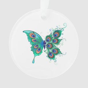 Butterfly with Green Peacock Feathers Ornament