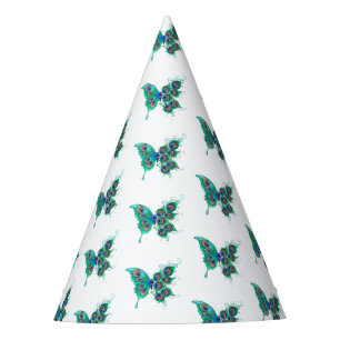 Butterfly with Green Peacock Feathers Party Hat