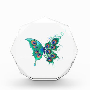 Butterfly with Green Peacock Feathers Photo Block