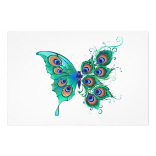 Butterfly with Green Peacock Feathers Photo Print