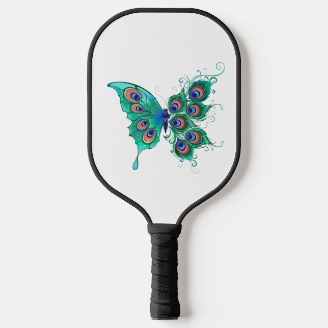 Butterfly with Green Peacock Feathers Pickleball Paddle (Front)